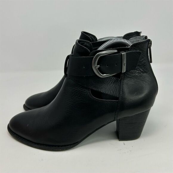 Vionic Rory Women's Black Leather Ankle Boots Size 9.5 Back Zipper Buckle Detail - Picture 7 of 12